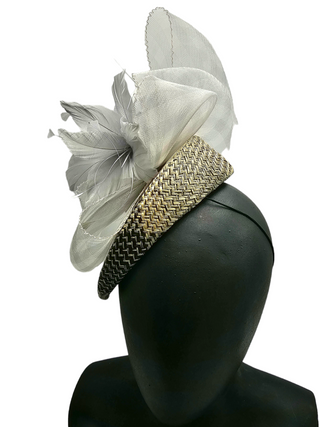 Charlotte- modern fascinator with grey feather flower statement piece