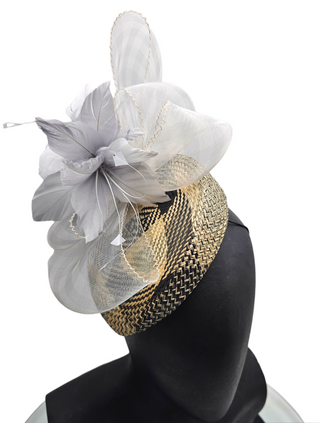 Charlotte- modern fascinator with grey feather flower statement piece