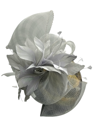 Charlotte- modern fascinator with grey feather flower statement piece