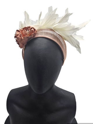 Johanna- versatile blush pink fascinator with off white feathers and flowers