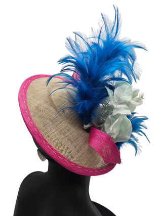 Ana- pink derby fascinator with blue pop