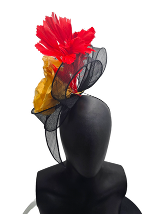 Delilah- Classic floral fascinator with gold silk flower to add richness to the design