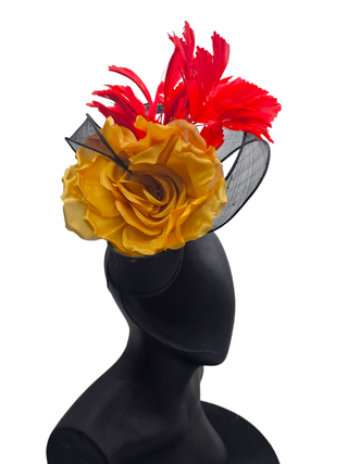 Delilah- Classic floral fascinator with gold silk flower to add richness to the design