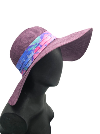 Layla-Purple foldable sun hat with pink and blue splash