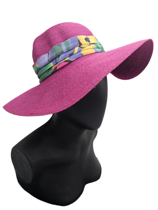 Malaika-Pink foldable sun hat with bright color band