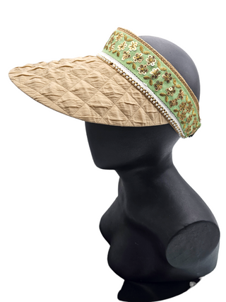 Daper Diva- Beige and gold party sun visor