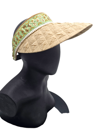 Daper Diva- Beige and gold party sun visor