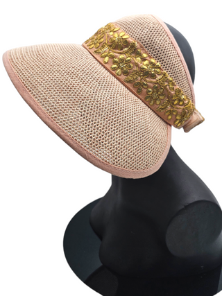 Sarai- Peach and gold rollable party sun visor