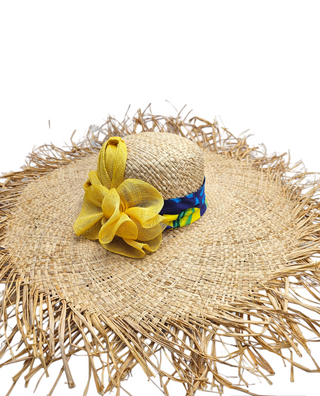 Yellow Tail- Natural straw sun hat with yellow abaca flower