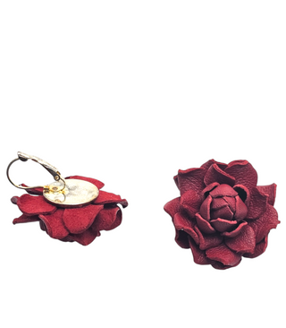 Crystal- Chic Red Leather Flower Earrings