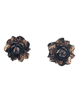 Ruby-Rose Gold Flower Stud Earrings