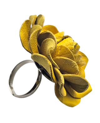 Amber- Golden Yellow Leather Flower Ring