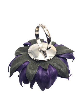 Jade- Navy Blue Leather Flower Garba Ring