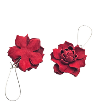 Rose- Cute Leather Red Flower Earrings