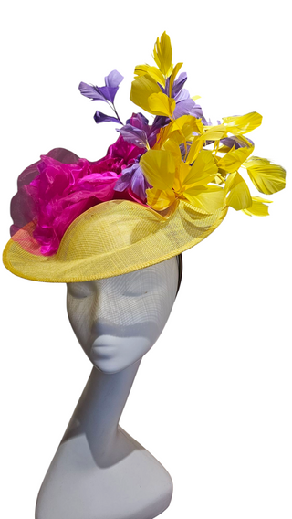 Yellow Fascinator With Pink And Blue Color Pop (Bold Babe)