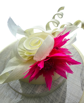 Pink fascinator boater hat