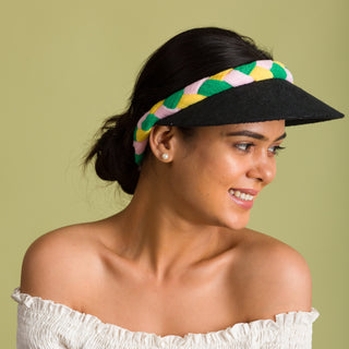 Black terry plush sun visor for beach