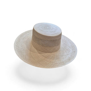 Ivory Boater Straw Sun Hat – Flat Crown Wide Brim Luxury Summer Hat for Women