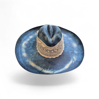Indigo Lace Hand-Dyed Straw Sun Hat – Wide Brim Statement Resort Hat for Women