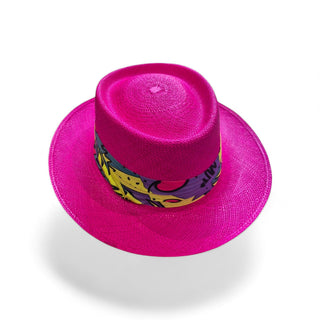 Fuchsia Dumont Straw Hat – Wide Brim Statement Luxury Hat for Women