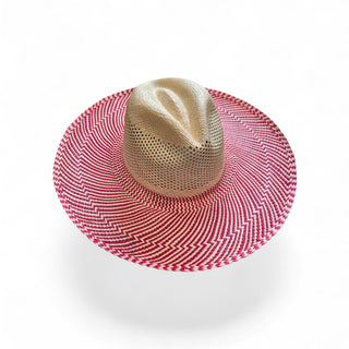Blush Chevron Wide Brim Sun Hat – Handwoven Straw Summer Hat for Women