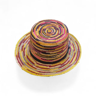 Multicolor Crochet Boater Hat – Handwoven Wide Brim Summer Hat for Women