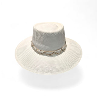 Ivory Dumont Straw Sun Hat with Embellished Band – Wide Brim Luxury Summer Hat for Women