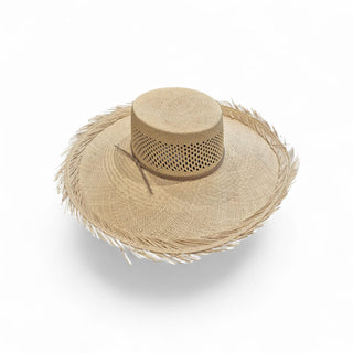 Fringe Wide Brim Boater Straw Sun Hat – Natural Luxury Summer Hat for Women