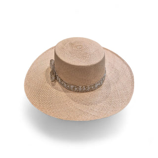 Embellished Boater Straw Sun Hat with Embroidered Band – Wide Brim Luxury Summer Hat for Women
