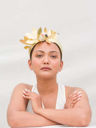 Zoya- Yellow headband with golden leaves