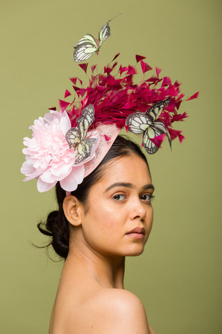 beige pink fascinator