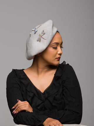 beret french foldable grey felt cap