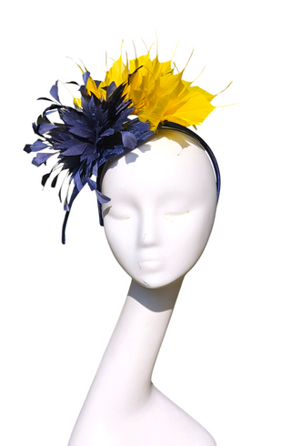 blue and yellow fascinator headband