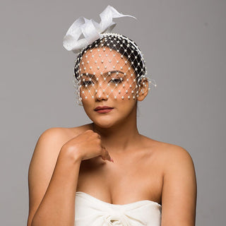 bridal veil with pearls headband