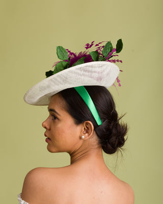 fascinator with printed floral dress