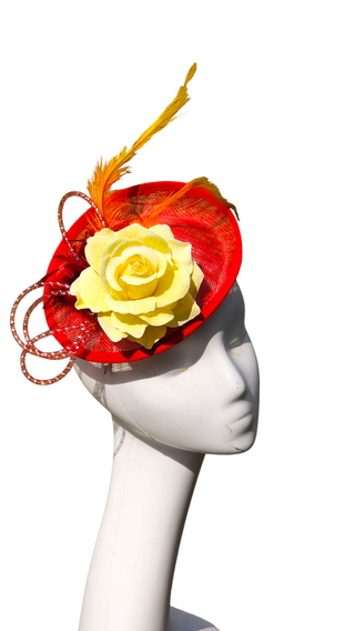 fascinator with yellow dress