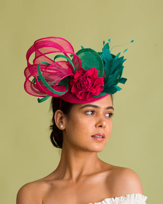 fushia pink and green fascinator