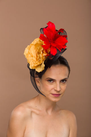 gold fascinator black