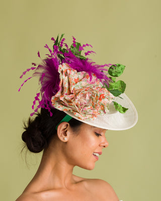 green and pink fascinator