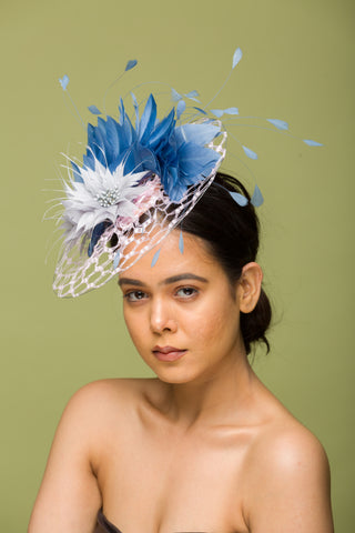 grey and purple fascinator