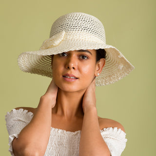 Ivory Sun Hat with a Bow trim (Breezy)