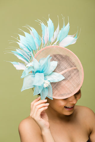 light blue peach fascinator