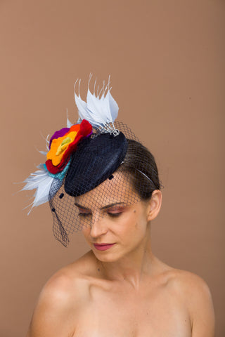 navy fascinator kentucky derby, australia melbourne cup carnival