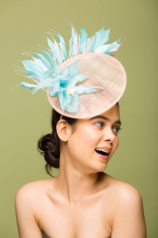 peach blue fascinator