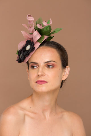 pearl fascinator black flower