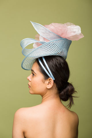 pink and blue fascinator