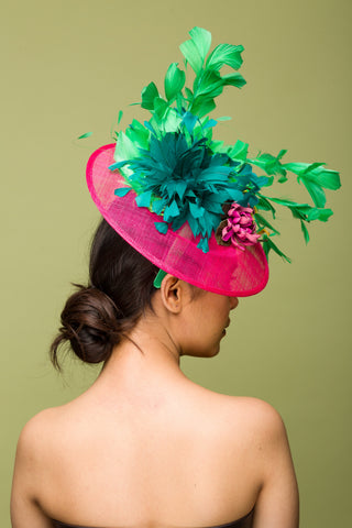 pink and green fascinator