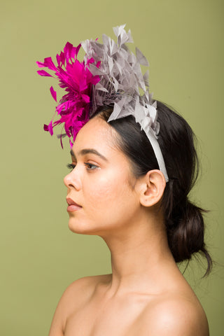 pink and grey fascinator