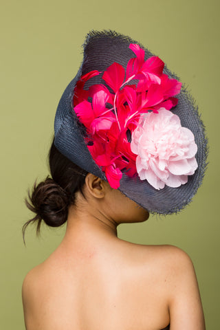 pink blue white fascinator hat