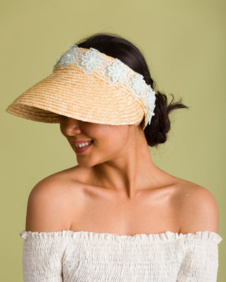 straw visor with lace trim